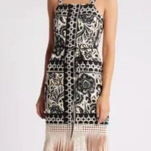 Tahari ASL Women's Black Fringe Border Print NWT Dress Size 10